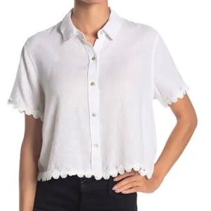 Rails Button Front Flower Trim Shirt